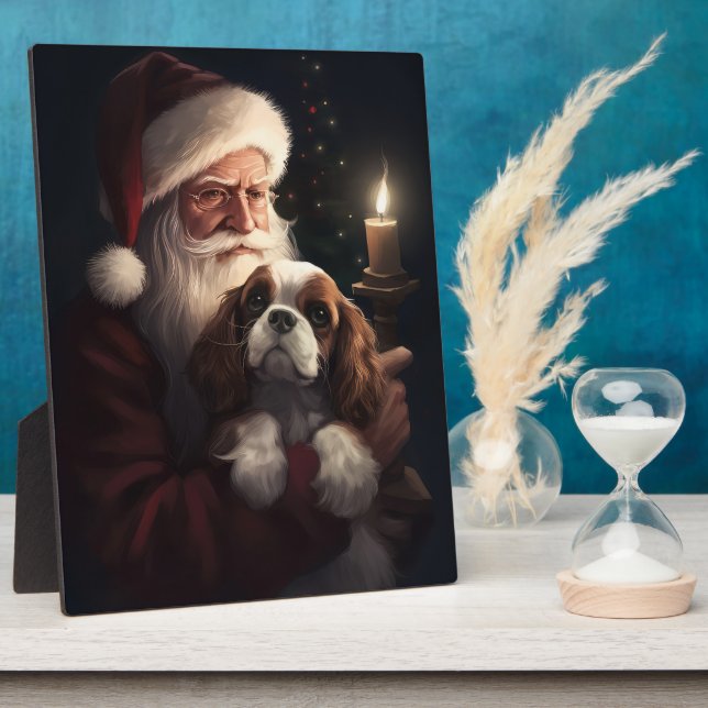 Plaque Photo Cavalier King avec le Père Noël Festif Noël (Côté)