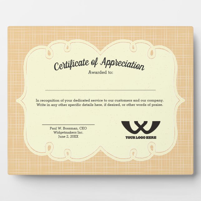 Plaque Photo certificat d'appréciation du salaire des employés (Devant)