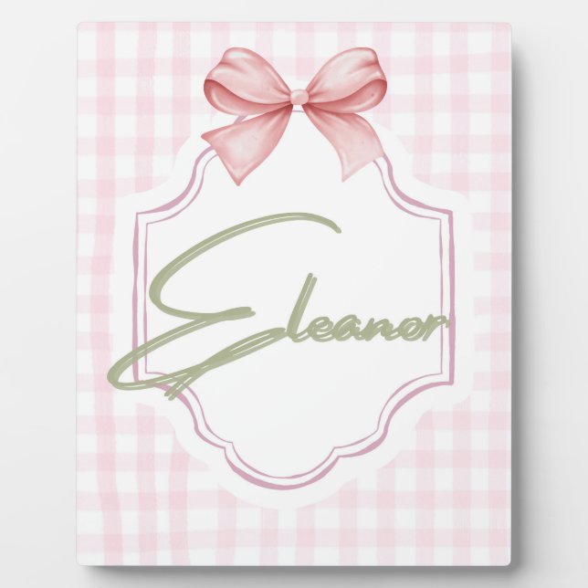 Plaque Photo Chambre de bébé fille Eleanor personnalisée Vichy (Devant)