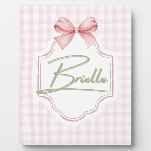 Plaque Photo Chambre de bébé fille personnalisée Brielle Ruban  (Devant)