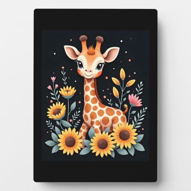 Plaque Photo Charmante Giraffe Entourée De Fleurs Longues Manch (Devant)