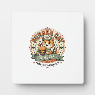 Plaque Photo Chat Burger Mascotte Chat Nourriture Rapide Mascot