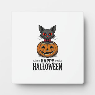 Plaque Photo Chat d'Halloween Mignon Citrouille Vintage Épouvan