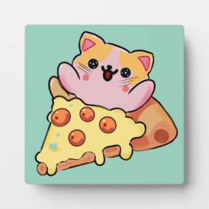 Plaque Photo Chat Mignon Enlacant une Pizza au Pepperoni Dessin