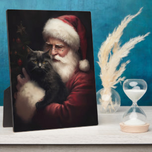 Plaque Photo Chat noir avec Noël Festif du Père Noël