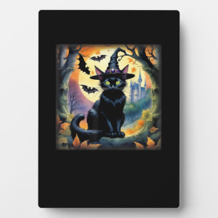 Plaque Photo Chat noir Casquette Halloween Pleine lune chauves-