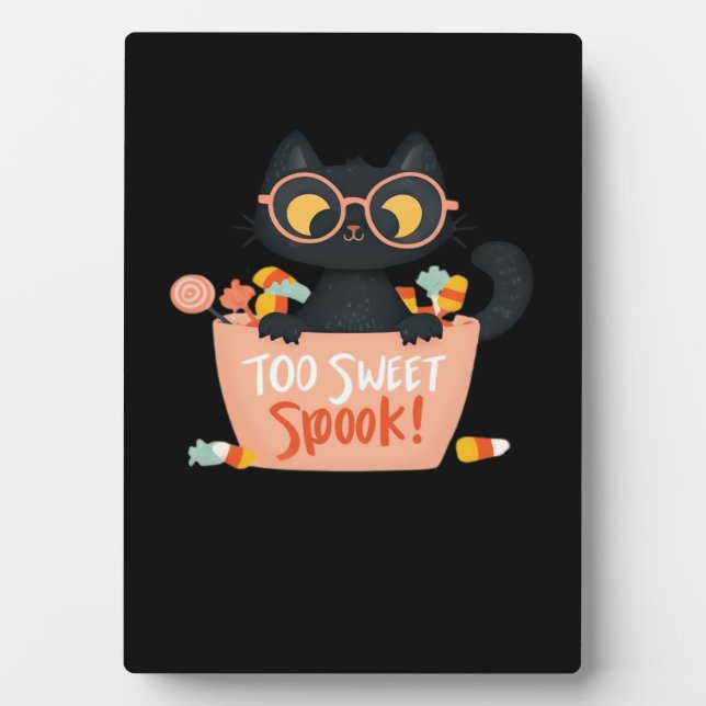 Plaque Photo Chat Noir Cute Halloween Bonbon Trop Doux Porte -  (Devant)