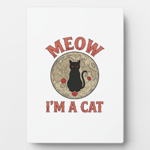 Plaque Photo Chat Noir Drôle Lune Vintage Design Halloween_1