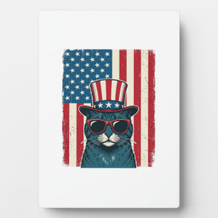 Plaque Photo Chat Patriotique Drapeau Gravure Vintage Design de