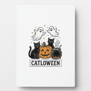 Plaque Photo Chatloween Chat Fantôme Vintage Design de Chemise 