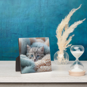 Plaque Photo Chaton duveteux dans une couverture douce