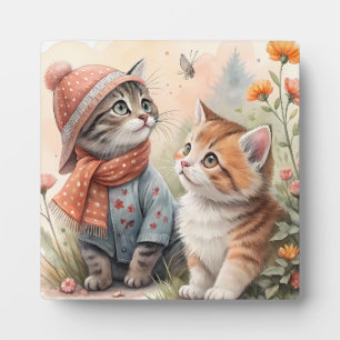 Plaque Photo Chatons aquarelle fantaisistes dans un jardin d'au