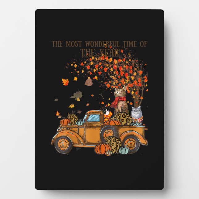 Plaque Photo Chats Automne Camion plein Citrouille Automne Arbr (Devant)