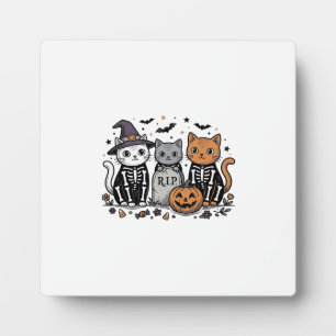Plaque Photo Chats squelette mignons gravure vintage Halloween