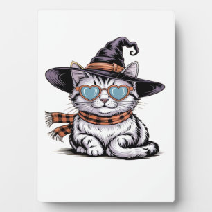 Plaque Photo Chatte Sorcière Cool – Joli Chat de Halloween avec