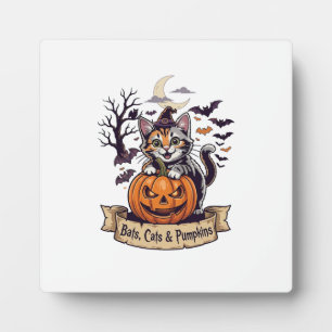 Plaque Photo Chauves-souris Chats Citrouilles Halloween Sorcièr