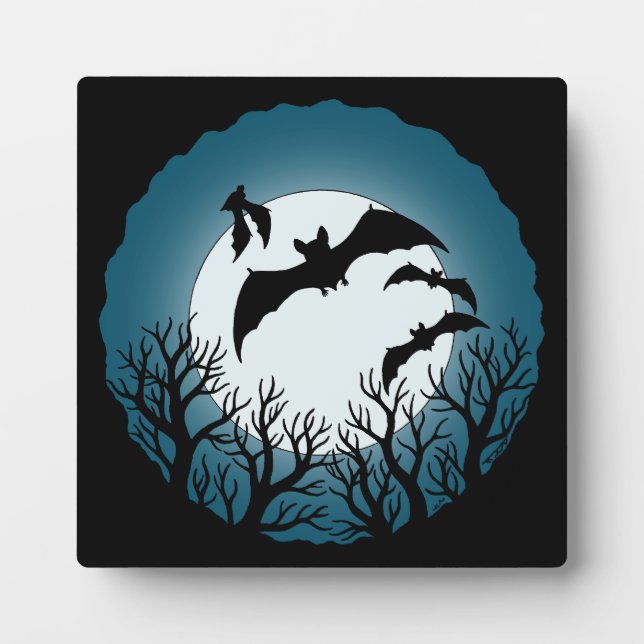 Plaque Photo Chauves-souris et arbres contre la lune (Devant)