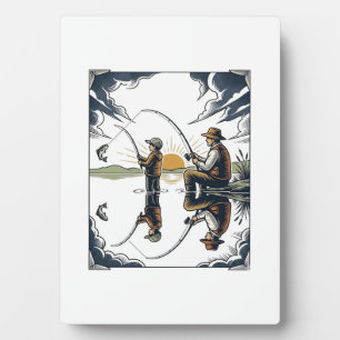 Plaque Photo Chemise avec gravure vintage de père et enfant pêc