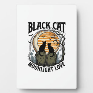 Plaque Photo Chemise Halloween Chat Noir Vintage Lune Cimetière