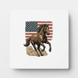 Plaque Photo Chemise vintage cheval au galop drapeau américain 