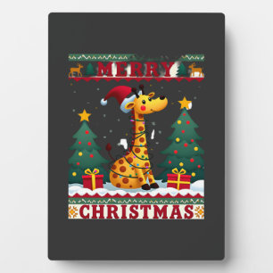 Plaque Photo Chemises de Noël laides de girafe Chapeau de Santa