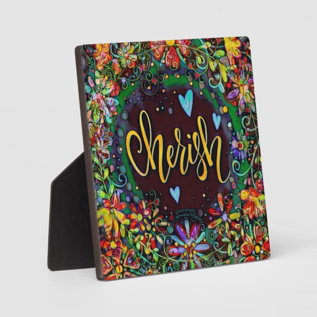 Plaque Photo Cherish Floral Moderne Joli Abstrait Easel (Recto)