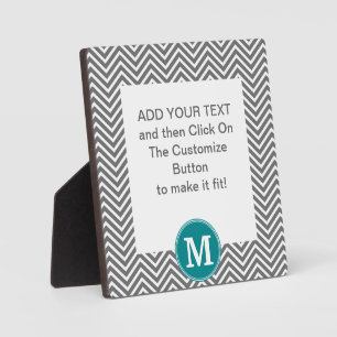 Plaque Photo Chevrons Turquoise et Charbon Monogramme personnal