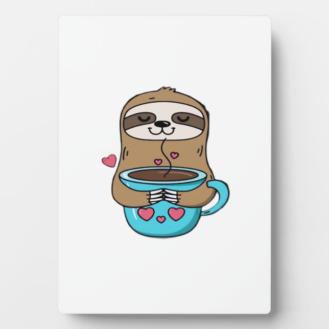Plaque Photo Chibi Sloth Coffee Lover � Cute Kawaii Sloth Huggi (Devant)