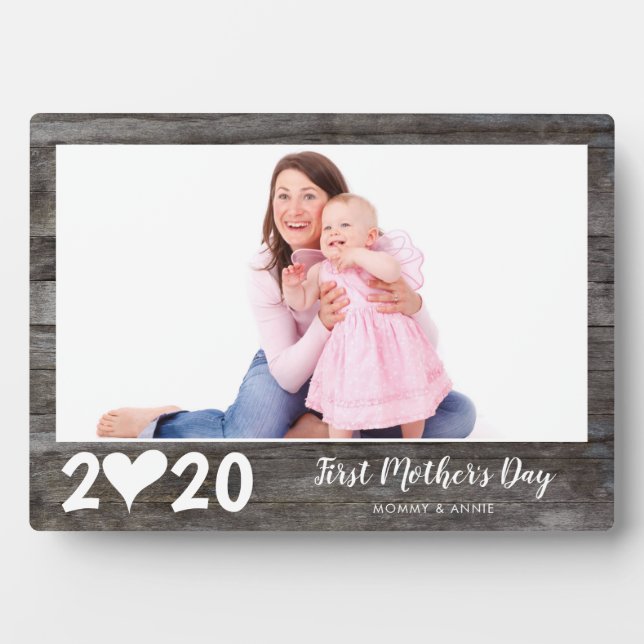 Plaque Photo Chic First Mother's Day Heart Wood Keepsaké Photo (Devant)