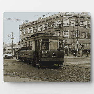 PLAQUE PHOTO CHICAGO 63E ET OCCIDENTALE 1952 TROLLEY ART SEPIA