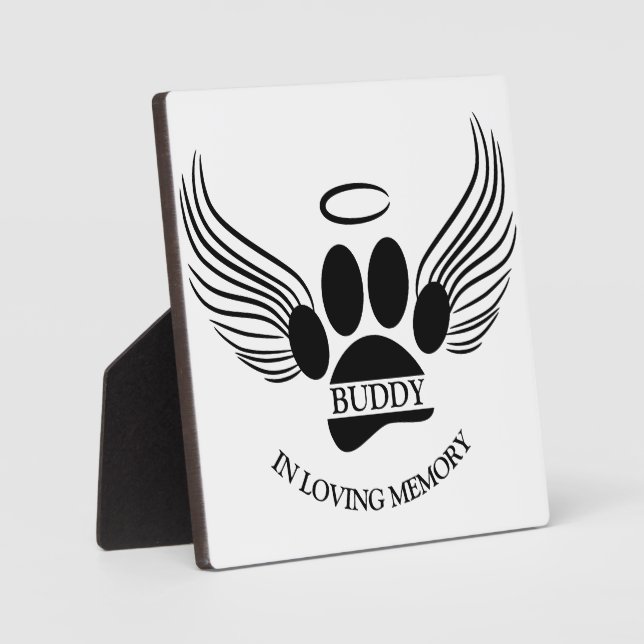 Plaque Photo Chien Animal Angel Wings Memorial Nom personnalisé (Recto)