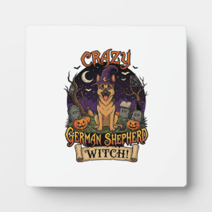 Plaque Photo Chien Berger Allemand Fou Sorcière Halloween Citro