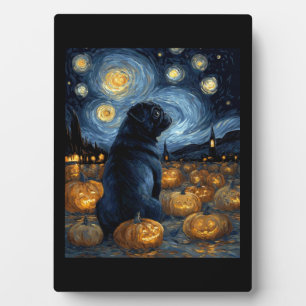 Plaque Photo Chien Carlin noir du nuit étoilée de van gogh hall