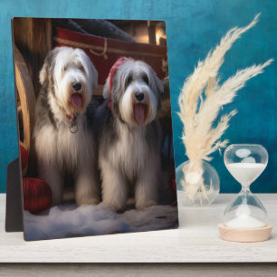 Plaque Photo Chien de berger anglais ancien décor de Noël de tr
