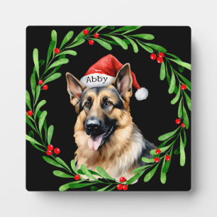 Plaque Photo Chien de Noël Berger allemand Père Noël