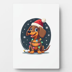 Plaque Photo Chien de Noël Dachshund Père Noël Xmas Wiener 2
