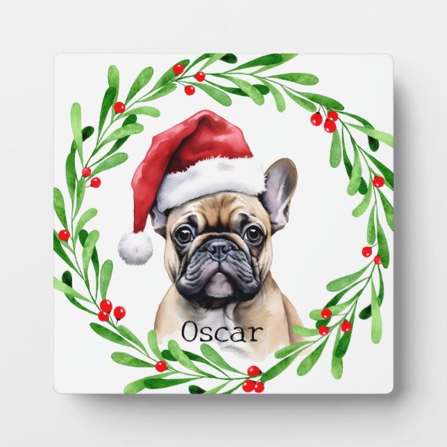 Plaque Photo Chien de Noël Tan Frenchie French Buldog Pet (Devant)