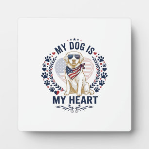 Plaque Photo Chien est cœur drapeau américain lunettes de solei
