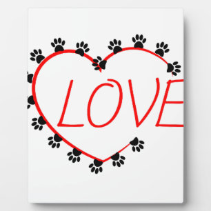 Plaque Photo Chien Paws Red Heart Love