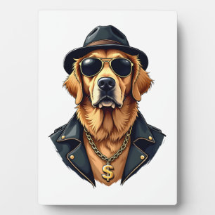 Plaque Photo Chien Retriever Doré Vintage Cool en Lunettes de S
