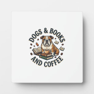 Plaque Photo Chiens Livres Café Bulldog Pile Tasse_1