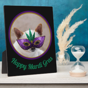Plaque Photo Chihuahua cute Happy Mardi Gras sparkly mask photo