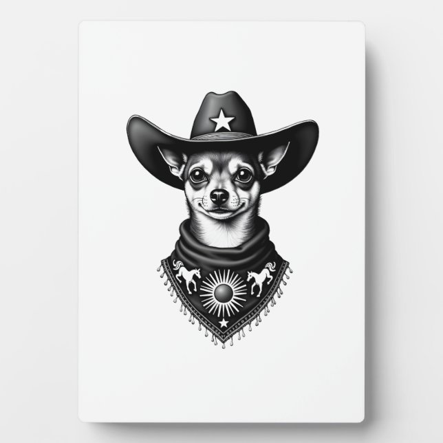Plaque Photo Chihuahua vintage style cow-boy gravure western D (Devant)