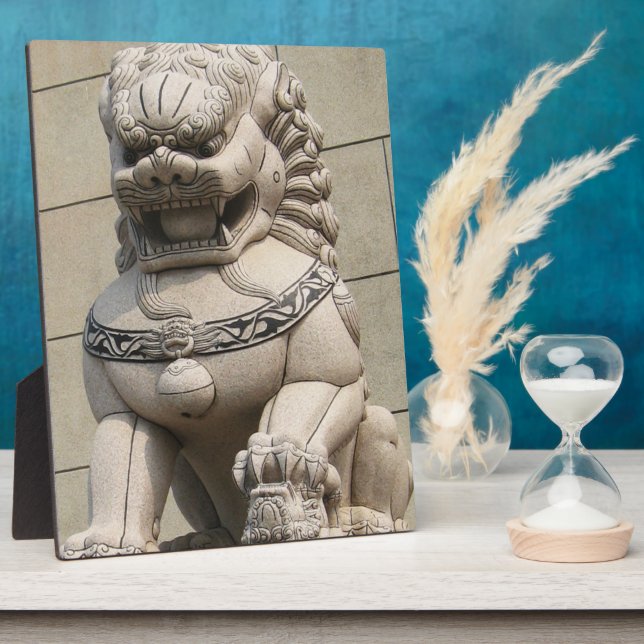 Plaque Photo Chinoise Gardienne Lion Foo 石 chien 獅 (Côté)