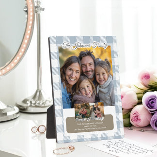 Plaque Photo Christian Blue Buffalo Plaid Family Photo Collage