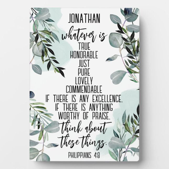 Plaque Photo Christian Gig Bible Verse Philippiens 4 8 Feuille (Devant)