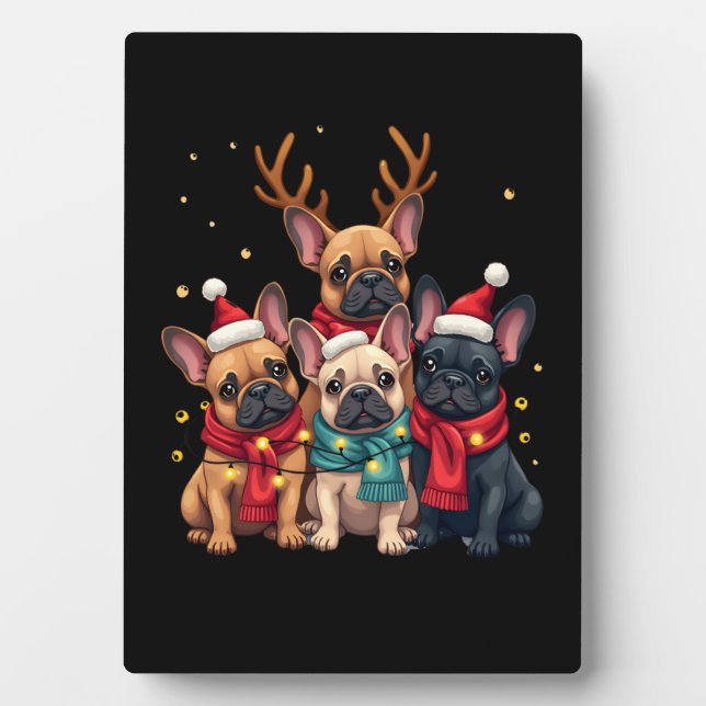 Plaque Photo Christmas Lights French Bulldogs Xmas Frenchie Dog (Devant)