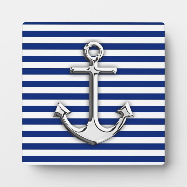 Plaque Photo Chrome Anchor on Navy Stripes (Devant)