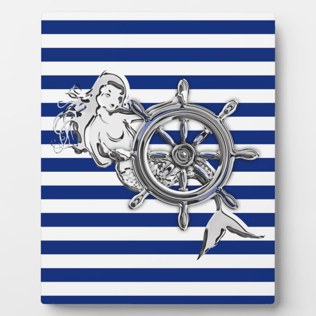 Plaque Photo Chrome Comme Sirène sur les rayures Nautiques (Devant)