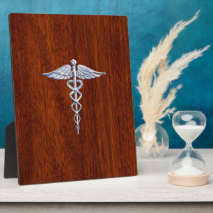 Plaque Photo Chrome Like Caduceus Medical Symbol Mahogany Brown
